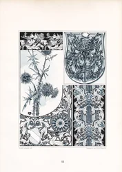 Ornementation de chardons en bleu et blanc (lithographie)