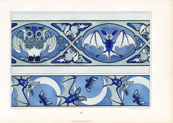 Bandes ornementales zoomorphes en tons bleus (litho)
