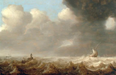 Bateaux de pêche sur une mer agitée