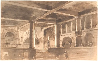 Hall avec escalier, colonnes et voûtes