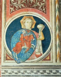 Figure allégorique de la Tempérance, une des nombreuses représentations des Vertus encadrant la Justice Militante du Salone del Consiglio