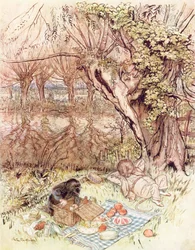 Illustration pour Le vent dans les saules de Kenneth Grahame (lithographie couleur)