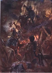 La bataille faisait rage avec férocité et longtemps, illustration de Romance of History: The Netherlands, années 1920