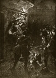 Les partisans du roi Charles II attaquent Sir John Coventry, 1670, illustration de 