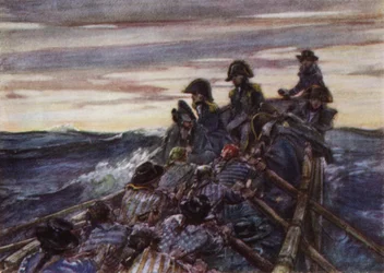 Nelson dans un bateau ouvert dans la Baltique allant rejoindre la flotte