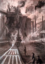 Taper un haut fourneau, vers 1920