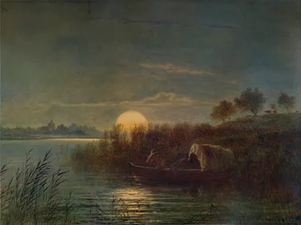 Scène de rivière au clair de lune, avec bateau, 1879, 1935