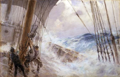 Manœuvres pour abaisser la voile du mât principal dans la tempête