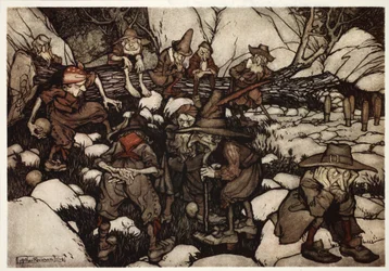 Une compagnie de personnes étranges jouant aux quilles, de Rip Van Winkle par Washington Irving, pub. 1910