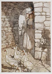 Une fille avec des oies.