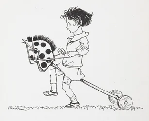 Une petite fille sur un cheval à bascule
