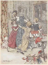Une jeune femme et des enfants dansant autour d