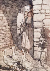 Hélas ! Cher Falada, là tu es suspendu, des Contes de fées des frères Grimm, pub. 1909