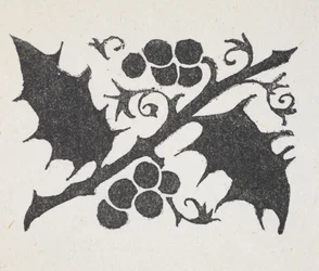 Estampe en noir et blanc de feuilles et de baies de houx