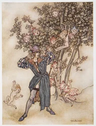 Burthen (dispersedly) Hark Hark!, illustration de La Tempête de William Shakespeare, pub. 1926