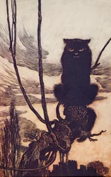Le jour, elle se transformait en chat, des Contes de fées des frères Grimm, pub. 1909