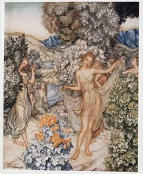 Come, temperate nymphs, and help to celebrate a contract of true love, illustration de La Tempête de William Shakespeare, pub. 1926