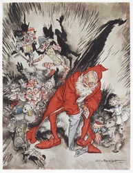 Père Noël entouré de cadeaux