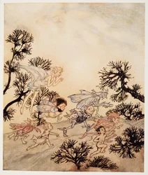 Go charge my goblins that they grind their joints with dry convulsions, illustration de La Tempête de William Shakespeare, pub. 1926