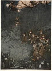 Son père les avait vus dans leurs vieux habits hollandais jouant aux quilles, de Rip Van Winkle par Washington Irving, pub. 1910