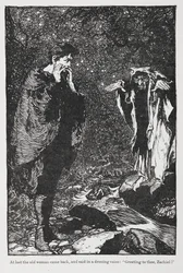 Illustration de Jorinda et Joringel de Zachiel et la vieille femme.
