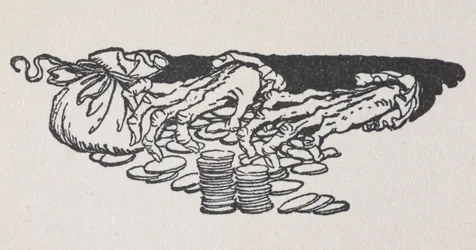 Illustration des mains de Scrooge comptant de l