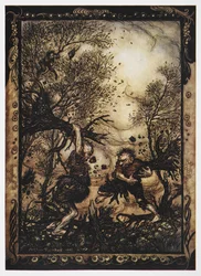 Illustration de deux géants se battant avec des arbres de Le Vaillant Petit Tailleur