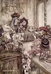 Le Valet devant le Roi et la Reine de Cœur, illustration de 