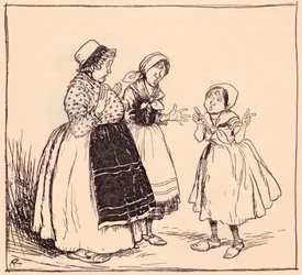 Maintenant je sais pourquoi cette chose prétentieuse là-bas ne mange pas. Illustration par Arthur Rackham des Contes de Grimm Un-Œil, Deux-Yeux et Trois-Yeux.