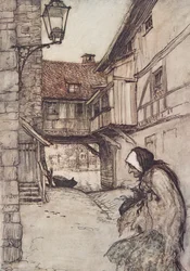 Il était une fois une pauvre vieille femme qui vivait dans un village, tiré des Contes de fées des frères Grimm, publié en 1909