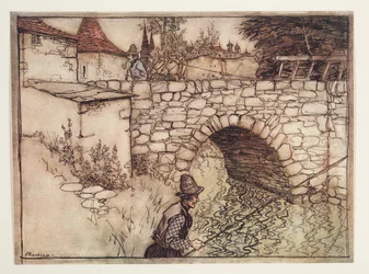Il était une fois un pauvre paysan nommé Crabb, qui emmenait une charge de bois tirée par deux bœufs en ville pour la vendre, des Contes de fées des frères Grimm, pub. 1909