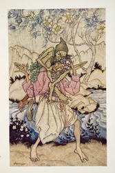 Sinbad portait le Vieil Homme de la Mer sur ses épaules, de The Arthur Rackham Fairy Book, pub. 1933