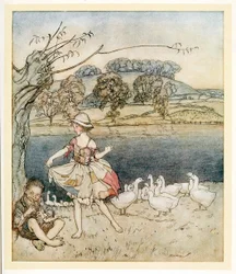 Tattercoats dansant pendant que le gardien d