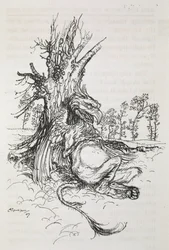 Le Gryphon assis contre un arbre