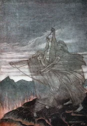 Les Nornes disparaissent. Illustration pour Siegfried et Le Crépuscule des dieux de Richard Wagner