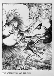 Le vent du nord et le soleil, illustration tirée des « Fables d