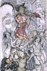 Le Joueur de flûte de Hamelin, illustration du poème de Robert Browning (1812-89) pub. 1934