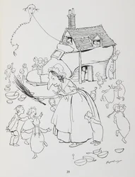 Il était une vieille dame qui vivait dans une chaussure. Femme avec une maison-chaussure et beaucoup d