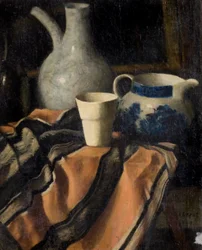 Nature morte sur tissu rayé