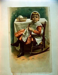 Un enfant qui tricote (lithographie couleur)