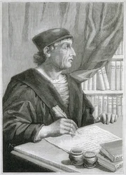 Antonio de NEBRIJA (Antonio Martinez de Cala y Xarava, Antonius Nebrissensis, Antonius Lebrixen) (1441-1522). Humaniste et grammairien anglais. Gravure