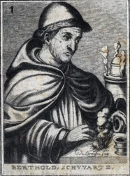 Berthold Schwartz, chimiste allemand, inventeur de la poudre à canon et moine franciscain.