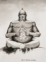 CASTELAO, Daniel Alfonso Rodriguez (1886-1950). Narrateur, humoriste, dessinateur, anthropologue et politicien espagnol. Guerre civile espagnole (1936-1939). «Ceci est le Dieu des fascistes.» Image de la série «Galicia martir» (Galice martyre), par Alfonso