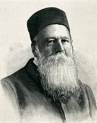 Henri Dunant. Fondateur de la Croix-Rouge (1863). Prix Nobel de la paix en 1901. Portrait. Gravure