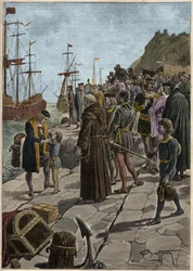 Départ de Christophe Colomb et de ses compagnons du port de Palos en Espagne 3 août