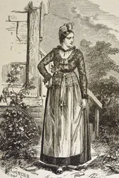 Allemagne (XIXe siècle). Société (1879). Alsace. Femmes de la région. En ce moment, l