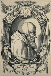 HULSIUS, Levinus (1550-1606). Paul III. fin du XVIe siècle. Portrait avec camauro. Gravure.