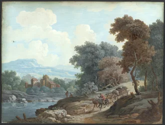 Paysage avec rivière (aquarelle et aquarelle sur papier)
