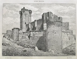 Medina del Campo. Le château de la Mota. Gravure. ESPAGNE. ARAGON. Saragosse. Académie militaire générale