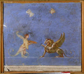 Mythologie : une sirène et un griffon, créatures fabuleuses (fresque)